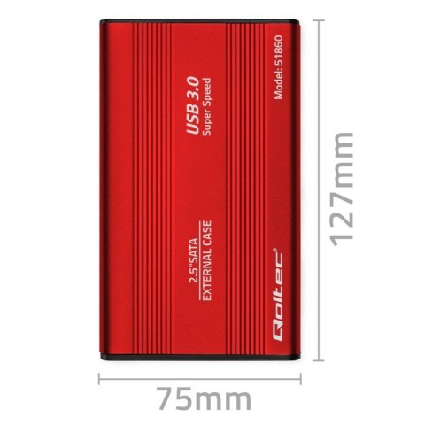 Qoltec Aluminiowa Obudowa | kieszeń do dysków HDD SSD 2.5" SATA3 | USB 3.0 | Czerwony