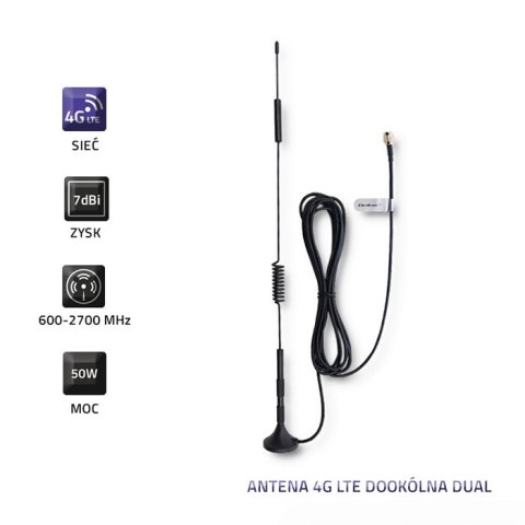 Qoltec Antena 4G LTE dookólna DUAL | 7dBi | Wewnętrzno-zewnętrzna