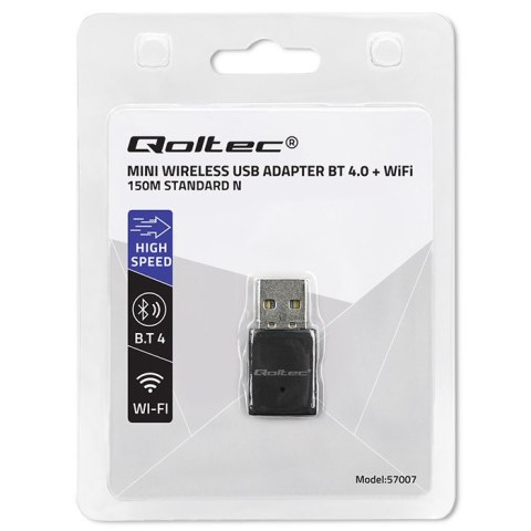 Qoltec Bezprzewodowy mini adapter WiFi Standard N | BT 4.0 USB