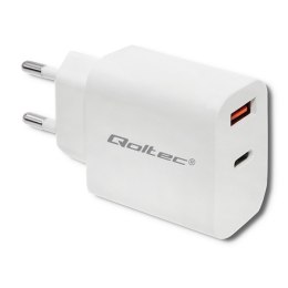 Qoltec Ładowarka sieciowa 18W | 5-12V | 1.5-3A | USB typ C PD | USB QC 3.0 | Biała