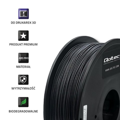 Qoltec Profesjonalny filament do druku 3D | ABS PRO | 1.75mm | 1 kg | Black