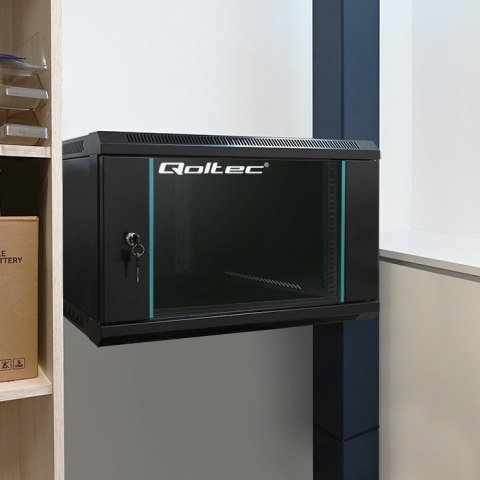 Qoltec Szafa RACK 19" | 12U | 600 x 635 x 450 | Hartowane drzwi | Wisząca | Stalowa obudowa | Zamek | Czarna