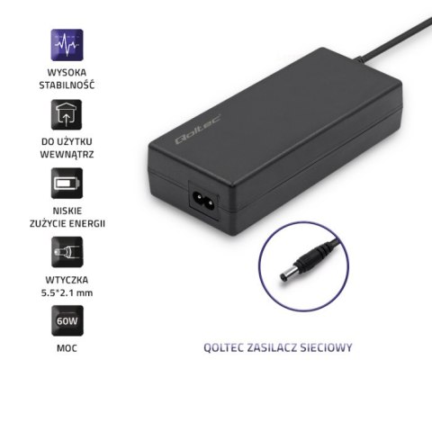 Qoltec Zasilacz desktopowy 60W | 12V | 5A | 5.5*2.1 | +kabel zasilający