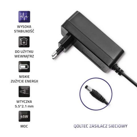 Qoltec Zasilacz wtyczkowy 45W | 15V | 3A | 5.5*2.1