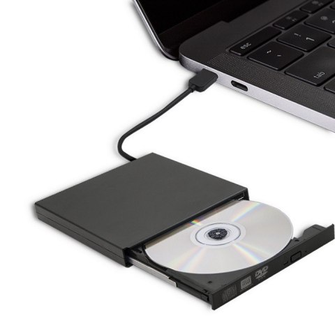 Qoltec Zewnętrzny Napęd Nagrywarka Odtwarzacz płyt CD DVD | USB 2.0 | Czarny