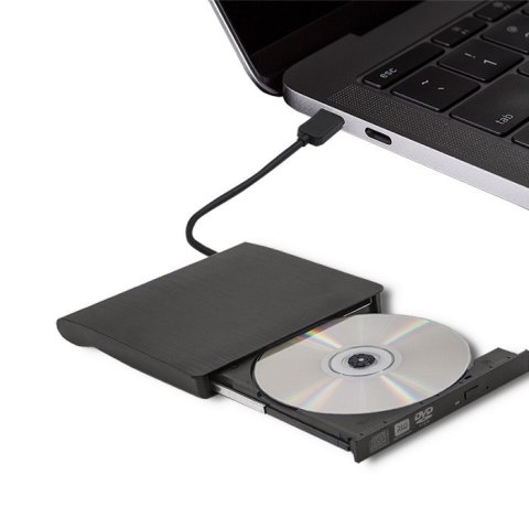 Qoltec Zewnętrzny Napęd Nagrywarka Odtwarzacz płyt CD DVD | USB 3.0 | Czarny