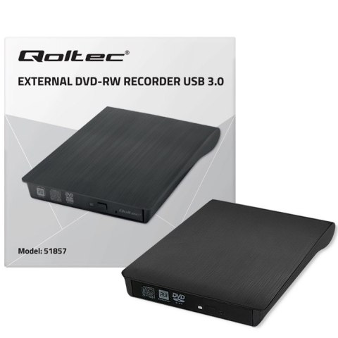 Qoltec Zewnętrzny Napęd Nagrywarka Odtwarzacz płyt CD DVD | USB 3.0 | Czarny