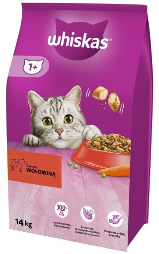 WHISKAS z Pyszną Wołowiną - sucha karma dla kota powyżej 1 roku życia - 14 kg