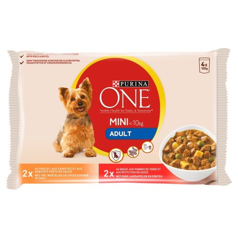 PURINA One Mini Adult Kurczak, wołowina - mokra karma dla psa - 4x100 g