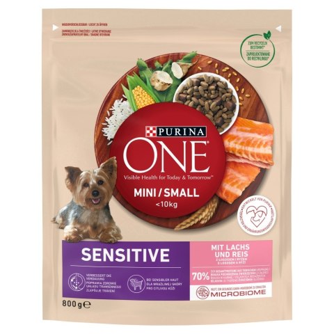 PURINA One Mini/Small Sensitive Łosoś, ryż - sucha karma dla psa - 800 g