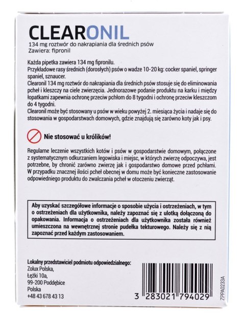 FRANCODEX Clearonil Średnie psy - krople przeciw kleszczom i pchłom dla psa - 3x134 mg