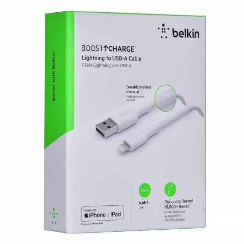 Kabel Belkin BoostCharge Braided Lightning to USB-A Cable 2m oplot White