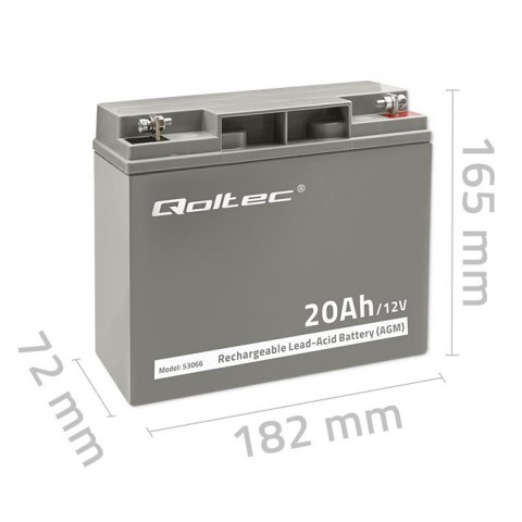 Qoltec Akumulator AGM | 12V | 20Ah | Bezobsługowy | Wydajny | LongLife | do UPS, skutera