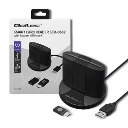 Qoltec Inteligentny czytnik chipowych kart ID SCR-0632 | USB 2.0 + Adapter USB-C