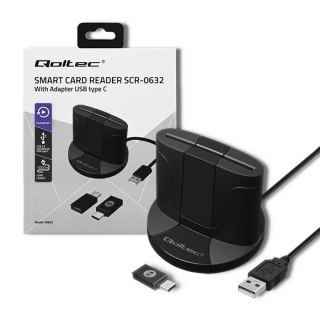 Qoltec Inteligentny czytnik chipowych kart ID SCR-0632 | USB 2.0 + Adapter USB-C