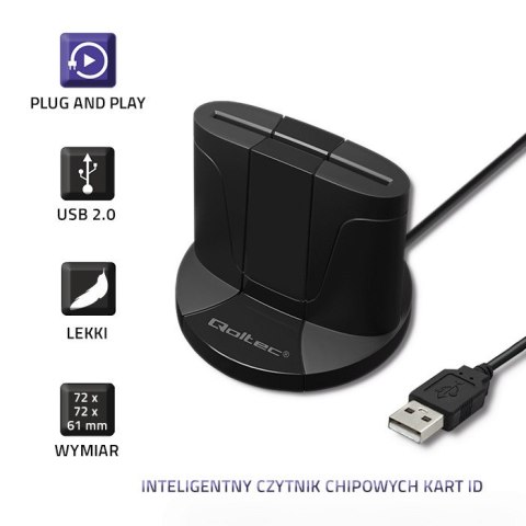 Qoltec Inteligentny czytnik chipowych kart ID SCR-0632 | USB 2.0 + Adapter USB-C