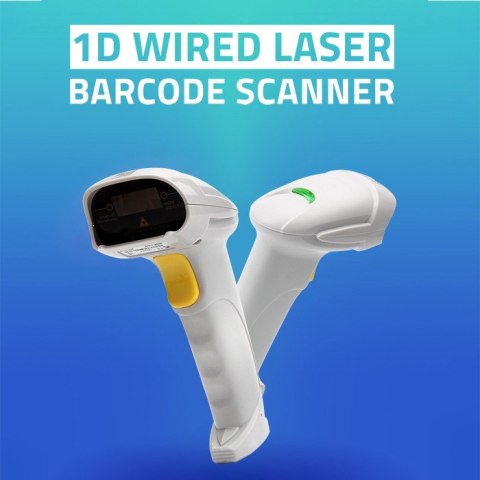 Qoltec Laserowy czytnik kodów kreskowych 1D | USB | Biały