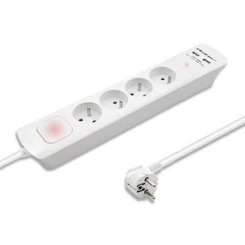 Qoltec Listwa zasilająca antyprzepięciowa | 4 gniazda | 2 x USB | 1.8m | Biała