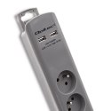 Qoltec Listwa zasilająca antyprzepięciowa | 6 gniazd | 2 x USB | 1.8m | Szara