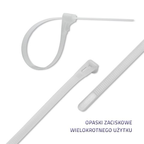 Qoltec Opaski zaciskowe wielorazowe/trytki | 7.2*100mm | Nylon66 UV | Białe