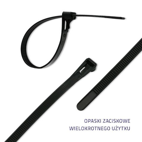 Qoltec Opaski zaciskowe wielorazowe/trytki | 7.2*150mm | Nylon66 UV | Czarne