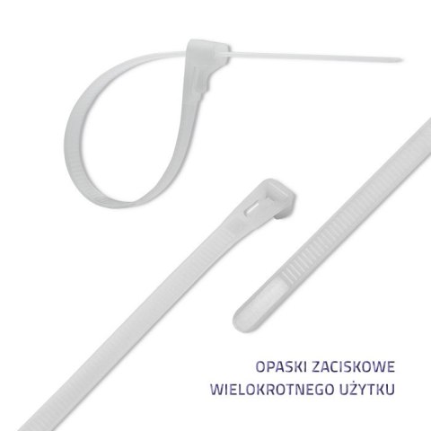 Qoltec Opaski zaciskowe wielorazowe/trytki | 7.2*200mm | Nylon66 UV | Białe