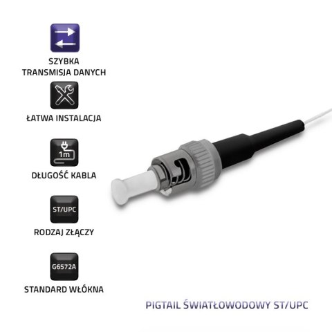 Qoltec Pigtail światłowodowy ST/UPC | Singlemode | OD0.9 | G657A2 | 1m