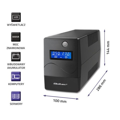 Qoltec Zasilacz awaryjny UPS Line Interactive | Monolith | 650VA | 360W | LCD | USB | RJ45