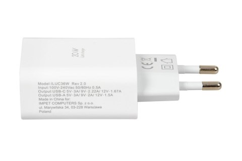 ŁADOWARKA SIECIOWA I-BOX C-36 PD20W USB-C + USB-A