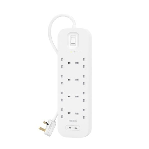 Listwa zasilająca Belkin Power Surge 8-PORT + 2xUSB-C PD 30W 900J White 2m Schuko