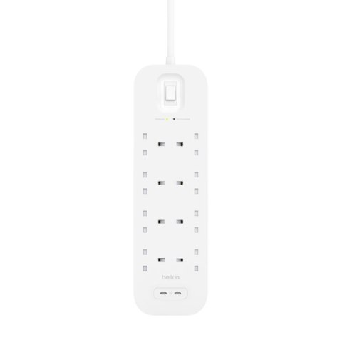 Listwa zasilająca Belkin Power Surge 8-PORT + 2xUSB-C PD 30W 900J White 2m Schuko