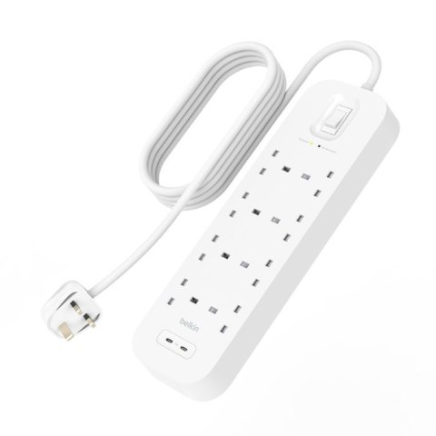 Listwa zasilająca Belkin Power Surge 8-PORT + 2xUSB-C PD 30W 900J White 2m Schuko