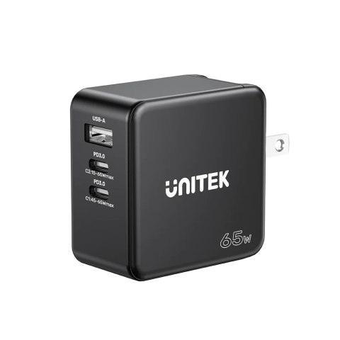 UNITEK ŁADOWARKA GAN, PD 65W 2X USB-C, USB-A