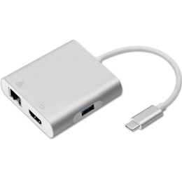 Qoltec Hub Adapter USB-C 3.1 4w1 | USB 3.0 | HDMI 4K | RJ45 | USB-C PD 92W