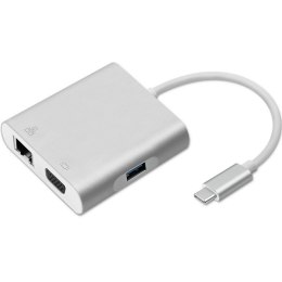Qoltec Hub Adapter USB-C 3.1 4w1 | USB 3.0 | VGA | RJ45 | USB-C PD 92W