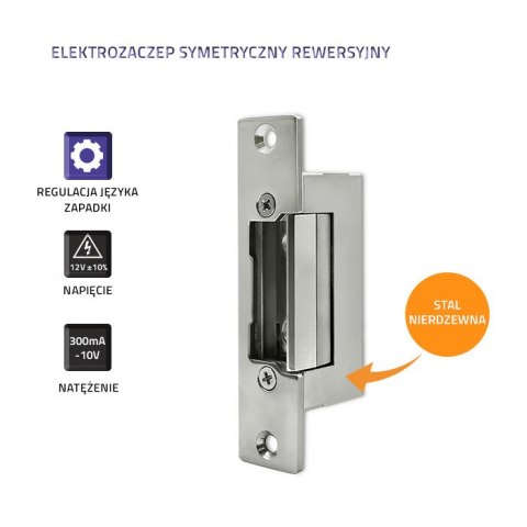 Qoltec Elektrozaczep symetryczny rewersyjny | 12V | Stal nierdzewna