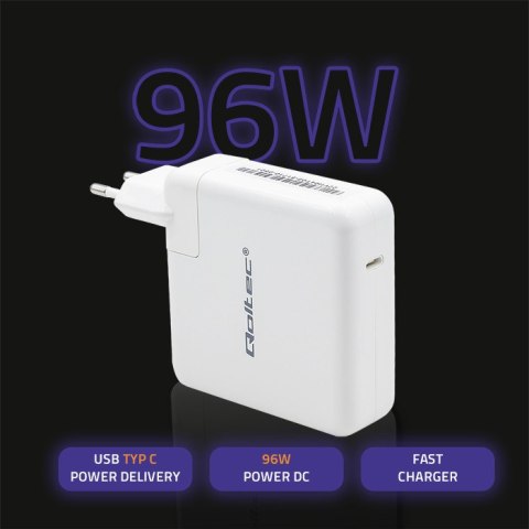 Qoltec Ładowarka sieciowa FAST 96W | 5-20V | 3- 4.7A | USB C PD | Biała