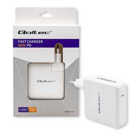 Qoltec Ładowarka sieciowa FAST 96W | 5-20V | 3- 4.7A | USB C PD | Biała