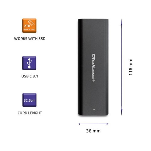 Qoltec Obudowa | kieszeń do dysków M.2 SSD | NVME | PCI-E | USB typ C