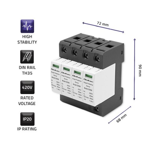 Qoltec Ogranicznik ochronnik przepięć AC | 4P | 420V | T2 | C