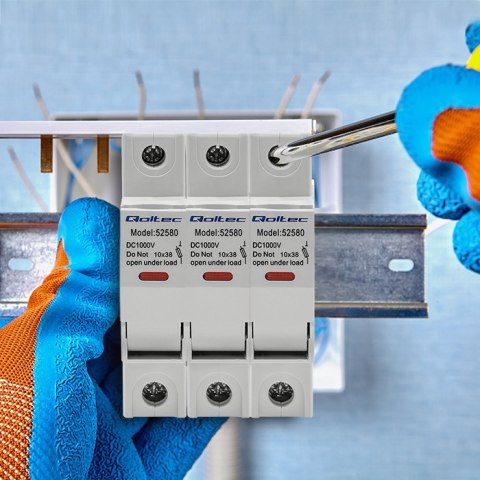 Qoltec Podstawa bezpiecznikowa z diodą + bezpiecznik DC | 1P|1000V |15A |10x38 |solar