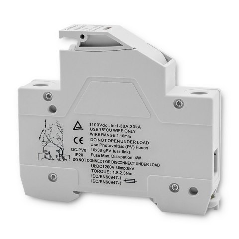 Qoltec Podstawa bezpiecznikowa z diodą + bezpiecznik DC| 1P|1000V |20A |10x38 |solar