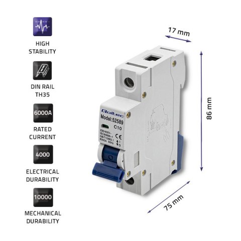 Qoltec Wyłącznik nadprądowy C10 | Bezpiecznik | AC | 10A | 1P