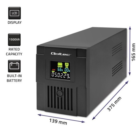 Qoltec Zasilacz awaryjny UPS Line Interactive | Monolith | 1500VA | 900W | LCD | USB | RJ45