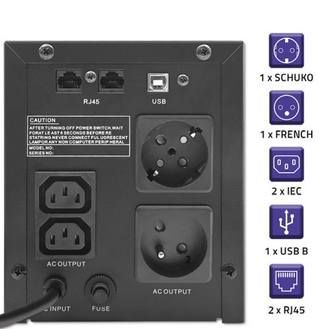 Qoltec Zasilacz awaryjny UPS Line Interactive | Monolith | 1500VA | 900W | LCD | USB | RJ45