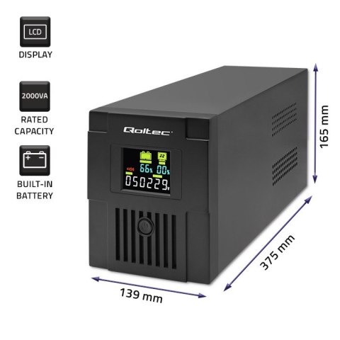 Qoltec Zasilacz awaryjny UPS Line Interactive | Monolith | 2000VA | 1200W | LCD | USB | RJ45