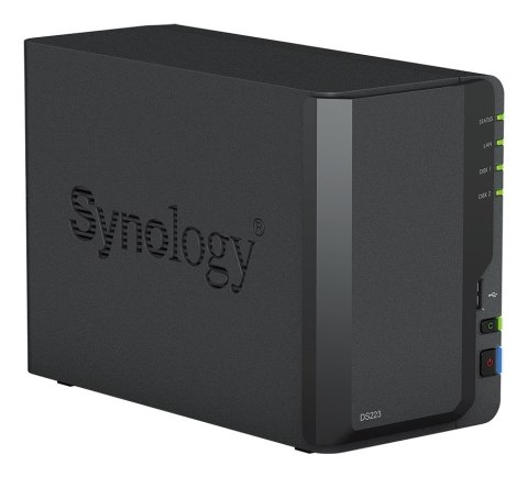 NAS Synology DS223; Tower; 2x (3.5" SATA HDD)/2.5" HDD SSD); Realtek RTD1619B;,2GB DDR4, 1x 1GbE RJ-45