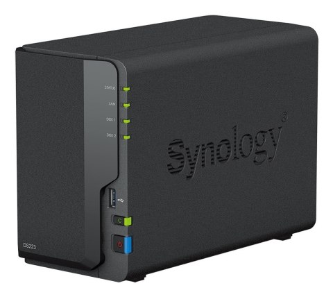 NAS Synology DS223; Tower; 2x (3.5" SATA HDD)/2.5" HDD SSD); Realtek RTD1619B;,2GB DDR4, 1x 1GbE RJ-45