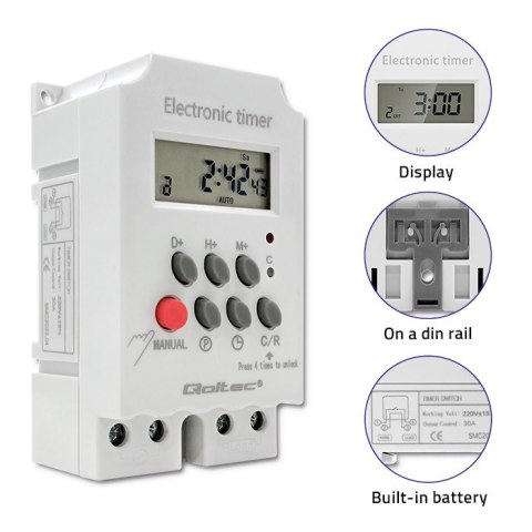 Qoltec Elektroniczny programator czasowy PC0629 na szynę DIN | LCD