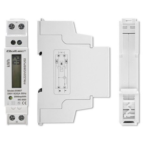 Qoltec Jednofazowy elektroniczny licznik | miernik zużycia energii na szynę DIN | 230V | LCD | 1P | Slim